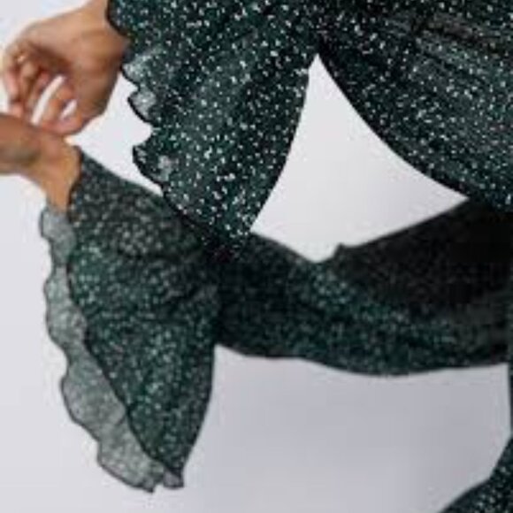 Zara Oversize Chiffon Pleated High Ruffle Neck Semi Sheer Blouse Top Size XS EUC - Picture 4 of 16